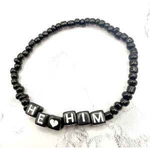 He/Him Pronoun Black Beaded Bracelet Pride Jewelry